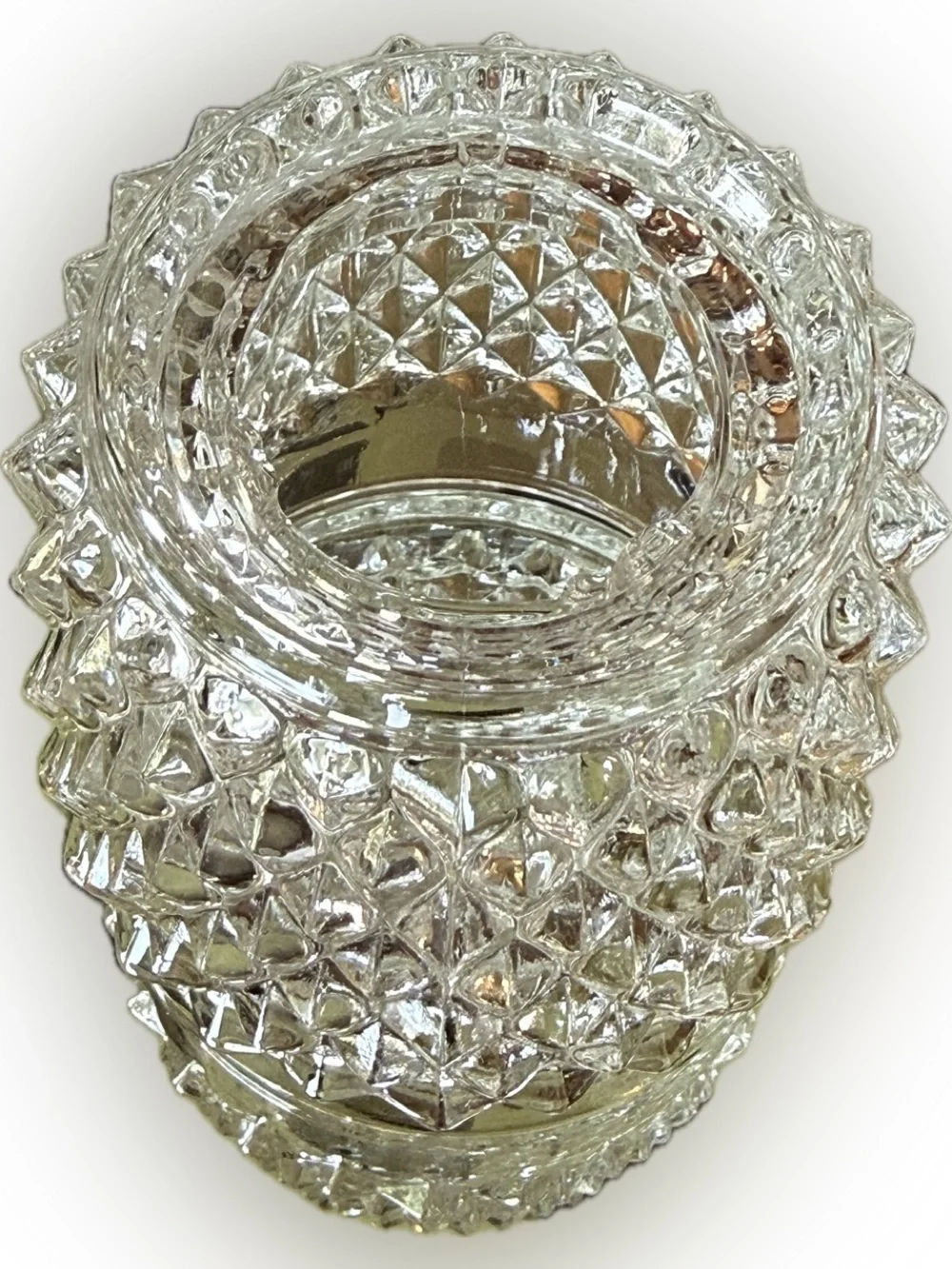 2 piece Indiana Clear Glass Diamond Point Fairy Lamp with geometric pattern.